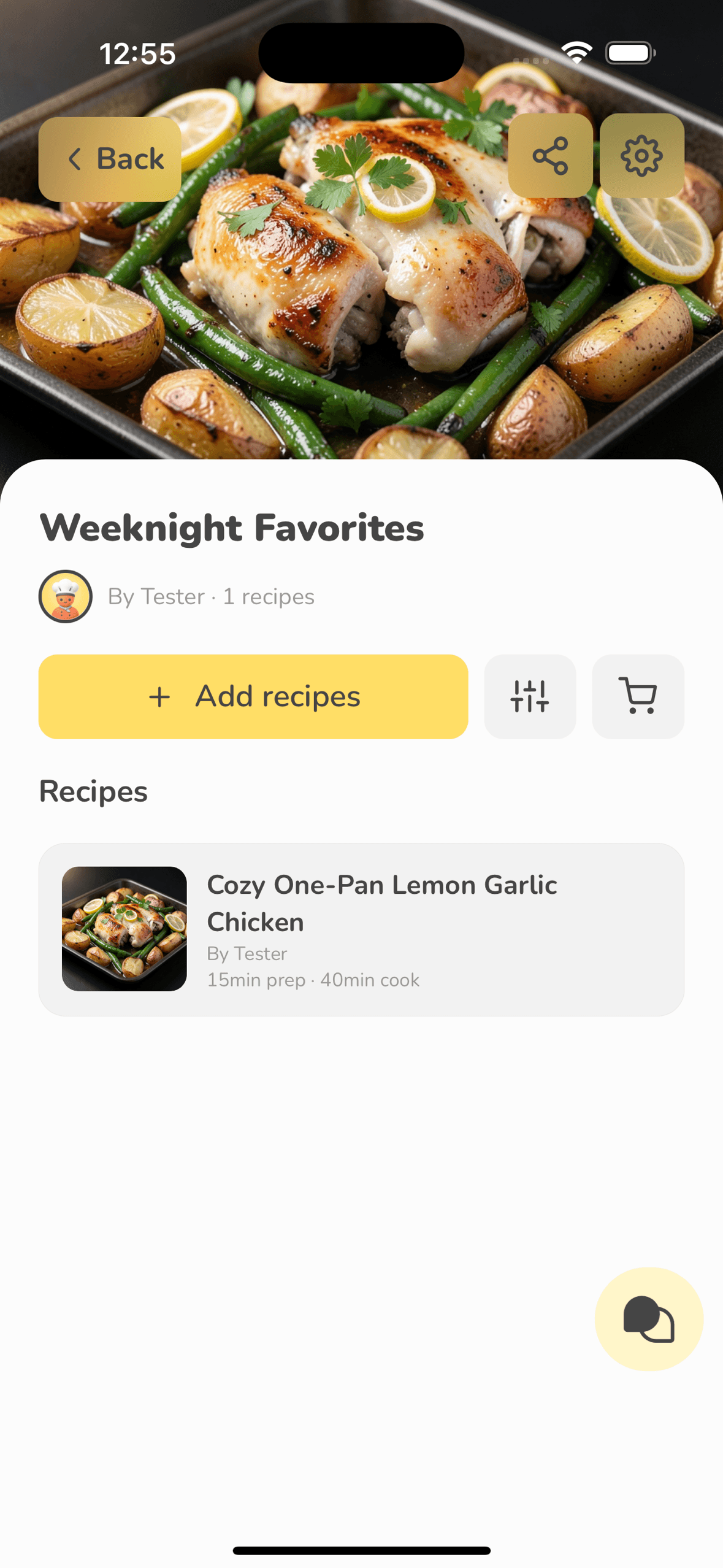 A Hello Chef cookbook with saved recipes